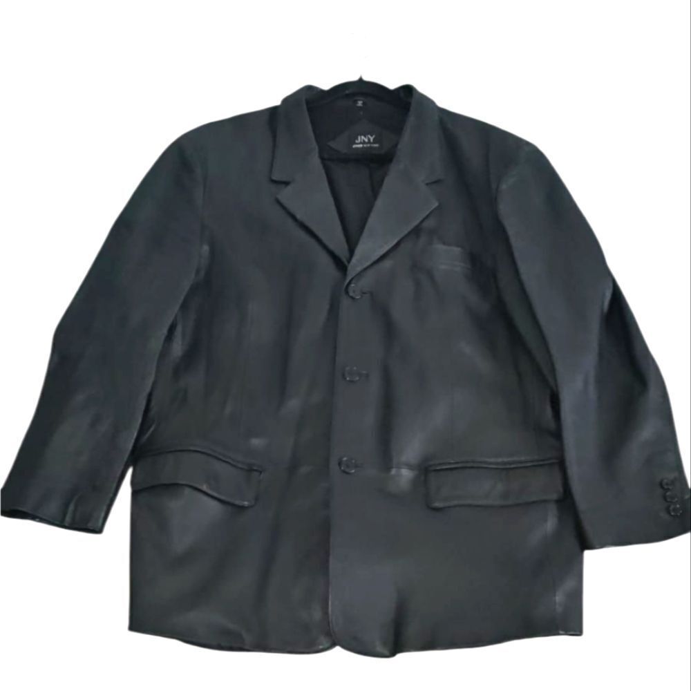 Jones New York Black Leather Jacket Blazer Suit Jacket Size 50R